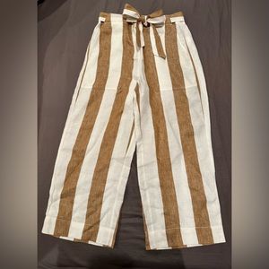 NWT - J Crew Tie-Waist Brown Stripe Linen Pants, 8